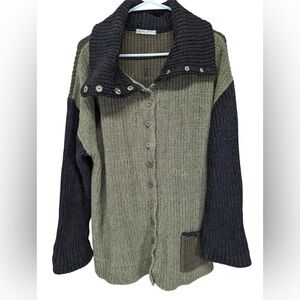 Margaret Winters Classic Colorblock‎ Chunky Knit Sweater Cardigan Size Large